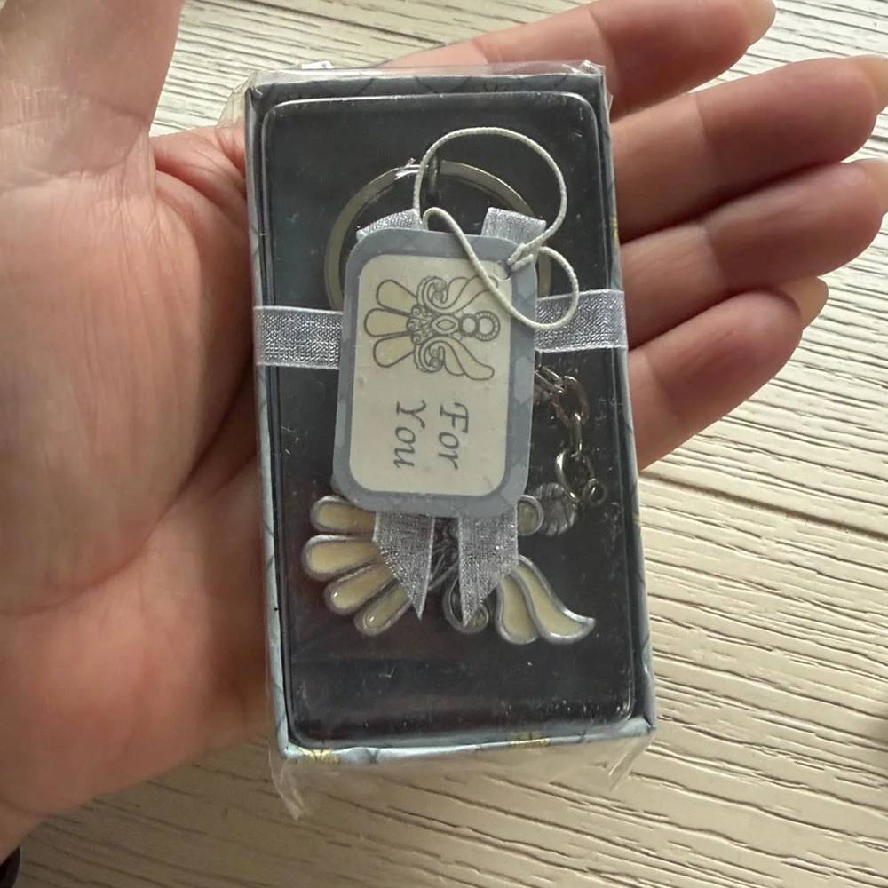 Angel Keychain Charm with Ivory Enamel Wings